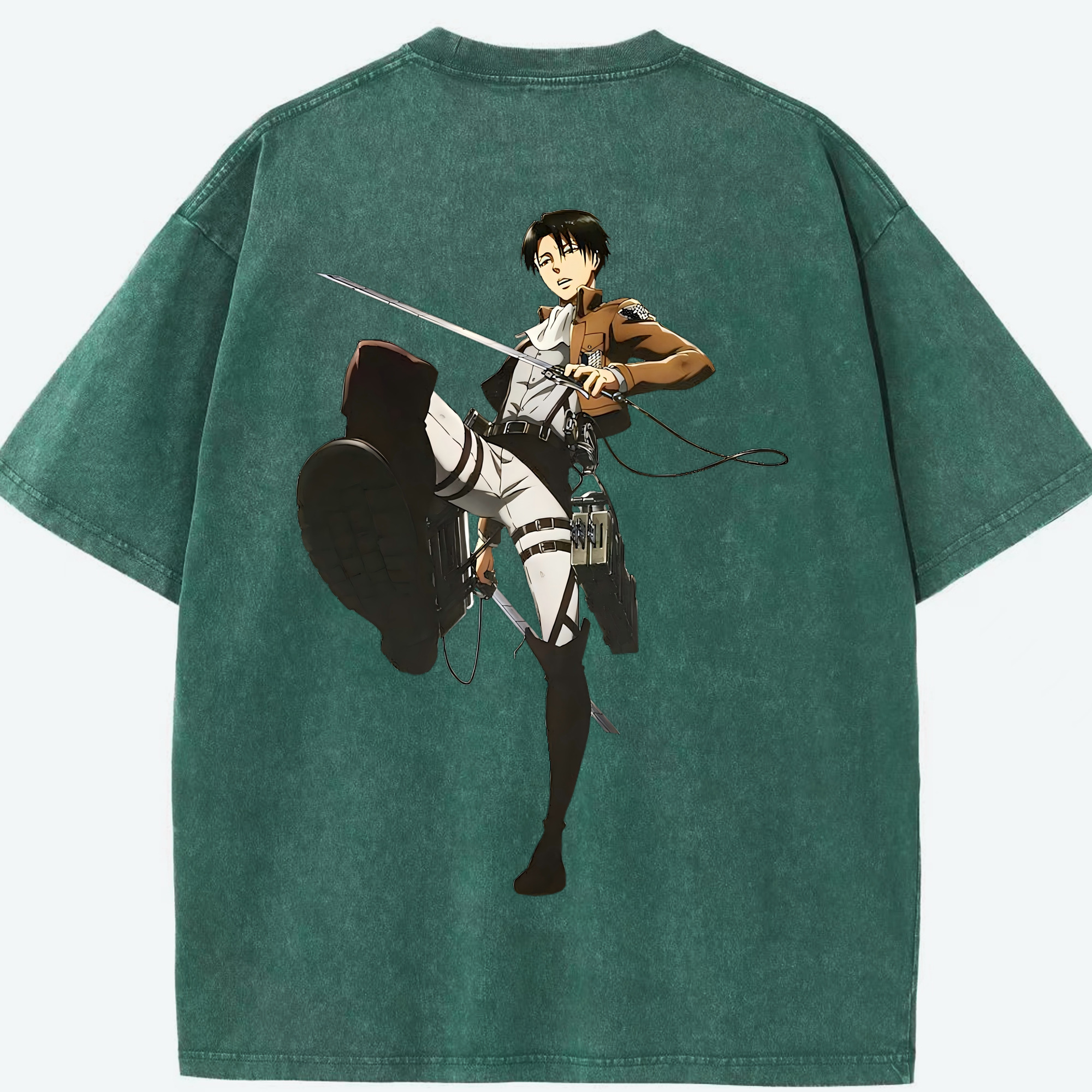 （画像用） 進撃の巨人 リヴァイ·アッカーマン Attack on Titan Levi Ackerman 綿100% ヴィンテージ風 半袖Tシャツ（背面プリント）